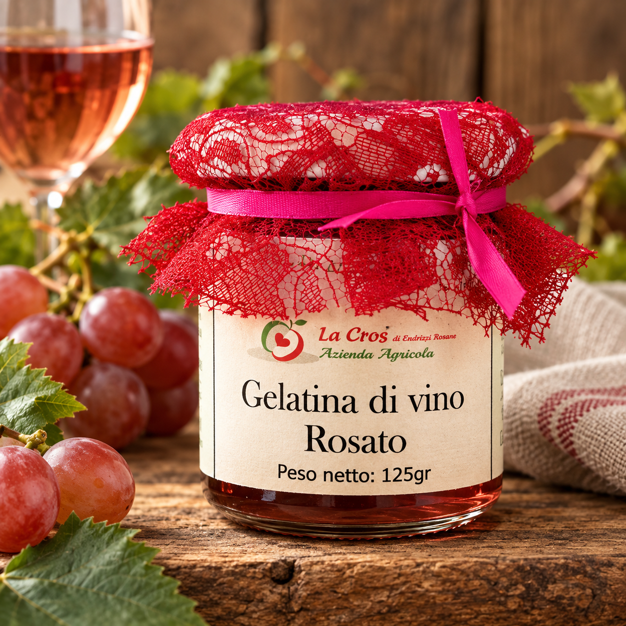 Vasetto di gelatina di vino rosato